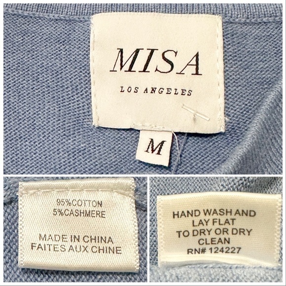 MISA Los Angeles Kali Puff-Shoulder Sweater, Cotton/Cashmere, Blue, Size M - Picture 5 of 13